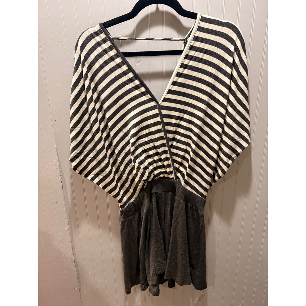 Fraiche by J Womens Striped Dolman Sleeve Surplice Romper Charcoal Grey Large